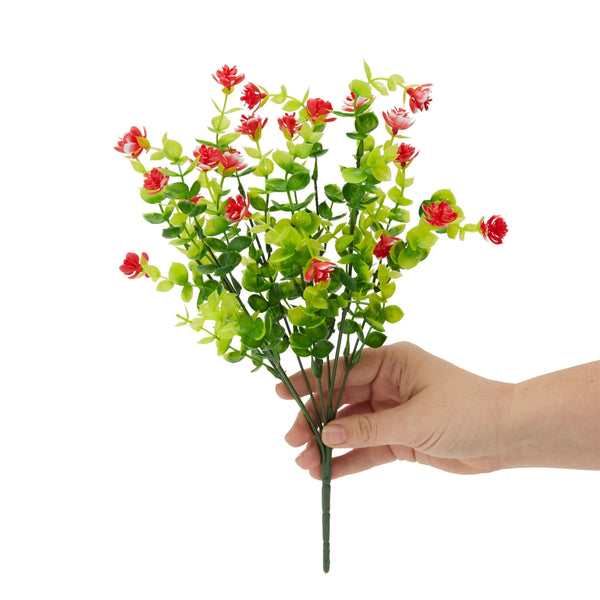 Red Artificial Flowers for Cemetery with 2 Cone Vases, Small Bouquets
