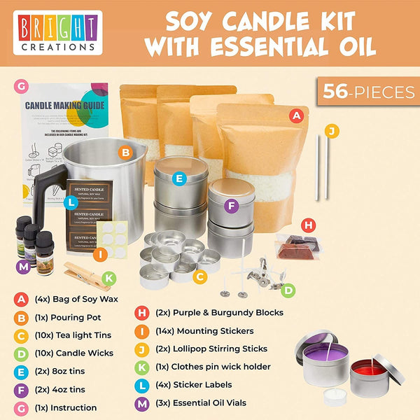 79 Piece Soy Wax Candle Making Kit, DIY Supplies with Iron Stands, Wood and  Cotton Wicks, Centering Bars, Adhesive Stickers (2.5 lbs)