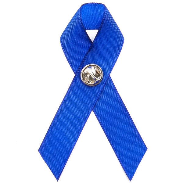 Blue Satin Awareness Ribbons with Clutch Pins (5/8 In, 50 Pack)