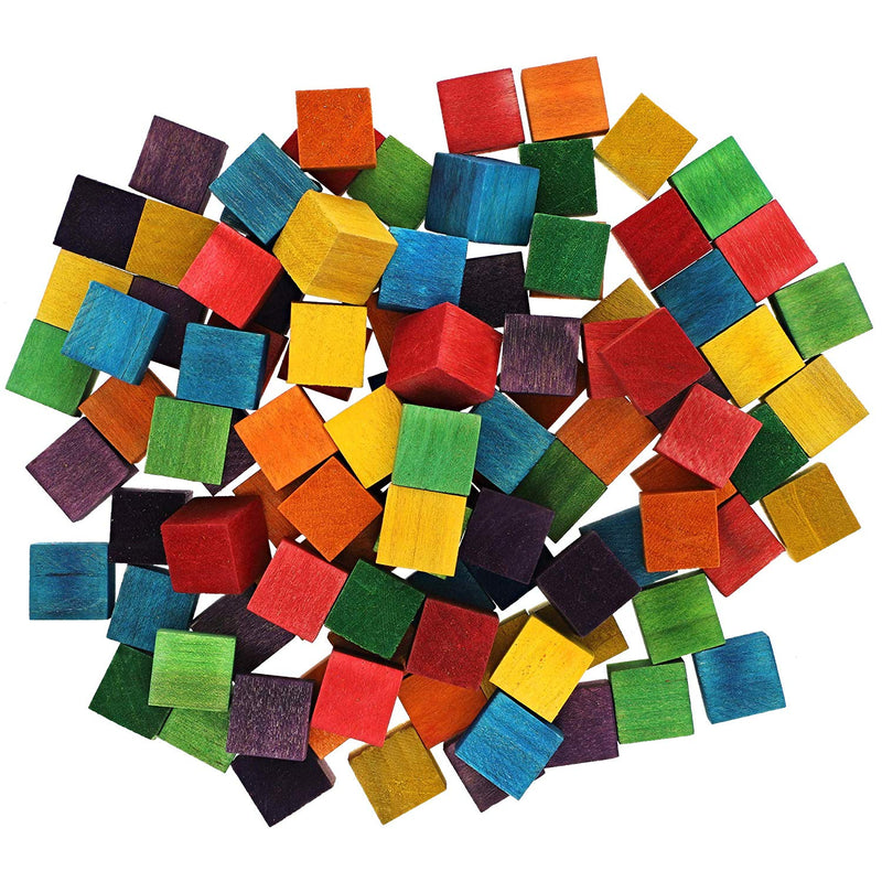 Blocks for Crafts, Colorful Wooden Cubes (6 Colors, 0.6 In, 100 Pieces)