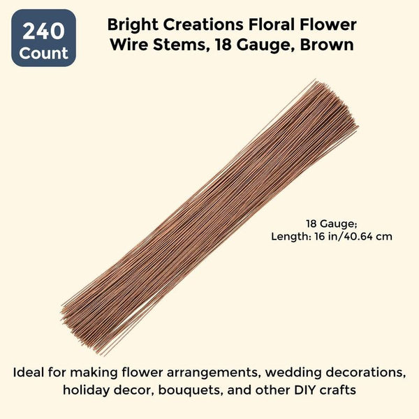 37 Pcs Brown & Bright 18 Gauge Floral Wire Stems Artificial