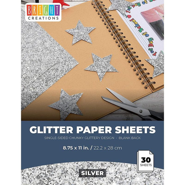 Paper Junkie Silver Glitter Craft Paper, Single Sided, 8.5 x 11 Inches