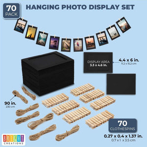 Bright Creations DIY Hanging Photo Display Set (4.4 x 6 in, Black, 70 Pieces)