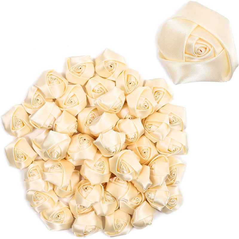 2-Inch Satin Rose Flower Heads for Bride Bouquet in Cream Color (50 Pack)