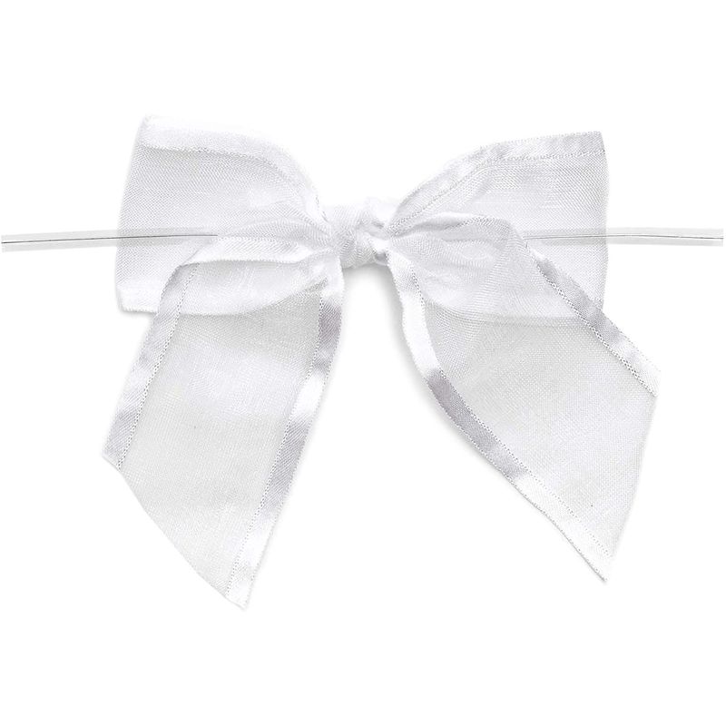White Organza Bow Twist Ties for Favors and Treat Bags (1.5 Inches, 36 Pack)