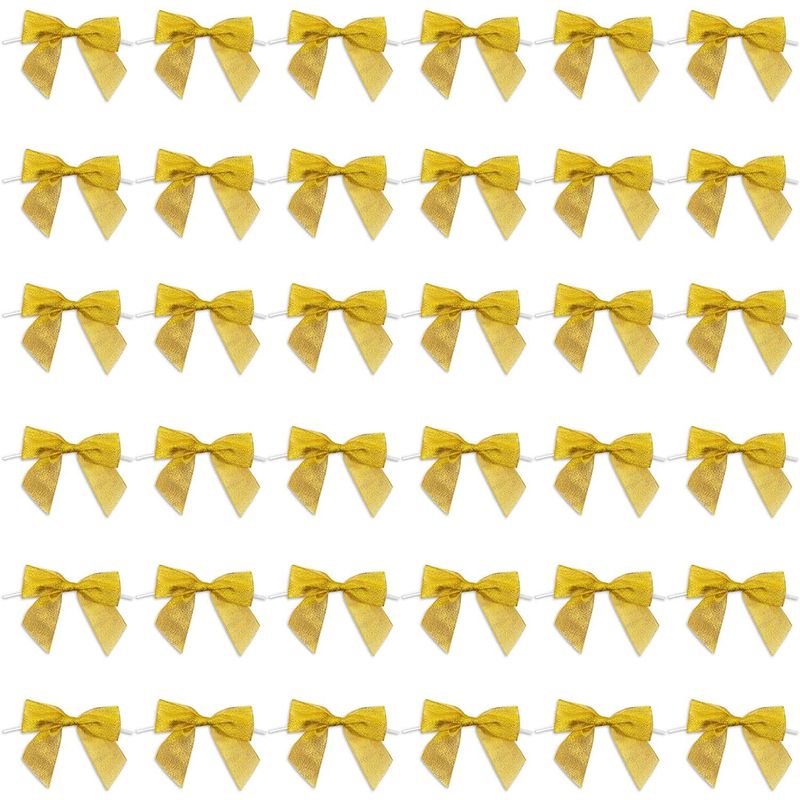 Gold Organza Bow Twist Ties for Favors and Treat Bags (1.5 Inches, 36 Pack)