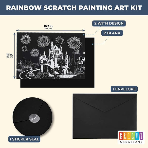 Rainbow Scratch Paper Kit, Whimsical Castle CityScape, Sketch DIY