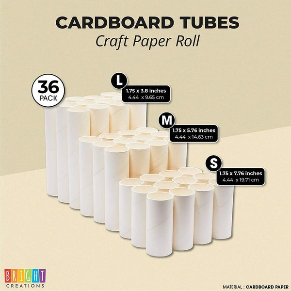 White Cardboard Tubes for Crafts, DIY Craft Paper Roll (3 Sizes, 36 Pa –  BrightCreationsOfficial