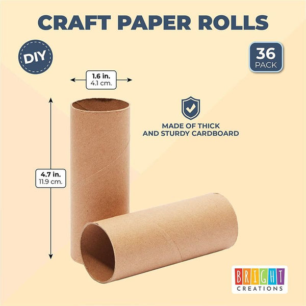 36 Pack Brown Cardboard Tubes for Crafts, DIY Crafting Paper Rolls