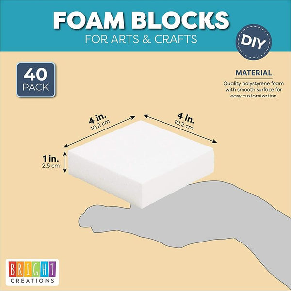 White Foam Blocks for Crafts (4 x 4 x 1 in, 40 Pack) –  BrightCreationsOfficial