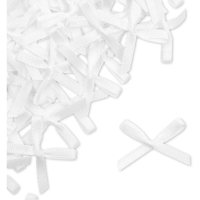 Mini Ribbon Bows for Crafts (1.2 x 0.8 Inches, White, 500-Pack)