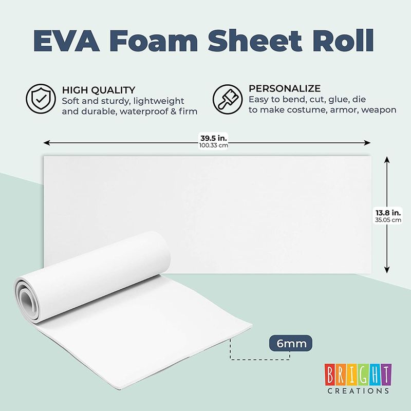 White EVA Foam Sheets Roll, for Cosplay, Costumes, Crafts, DIY Projects (6mm, 39.5 x 13.8 in)