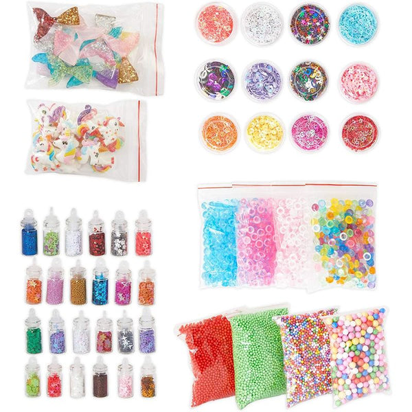 Kids Slime Kit with Foam Beads, Acrylic Rocks, Fruit Slices, Confetti (25 Pieces)