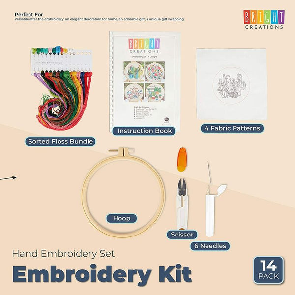 Hand Embroidery Kit, Yarn, 4 Floral Patterns, Hoops, Needles, Scissors –  BrightCreationsOfficial