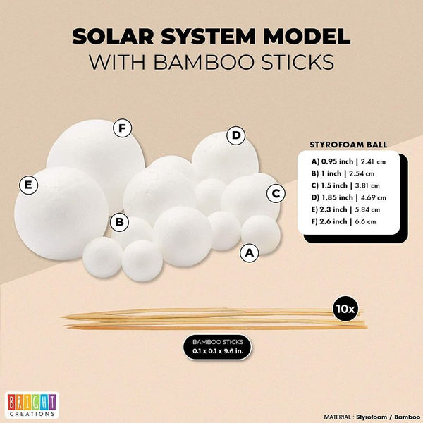 Bright Creations 24 Piece Diy Solar System Model Kit With White Foam Balls  And Bamboo Sticks For Crafts Supplies (assorted Sizes) : Target