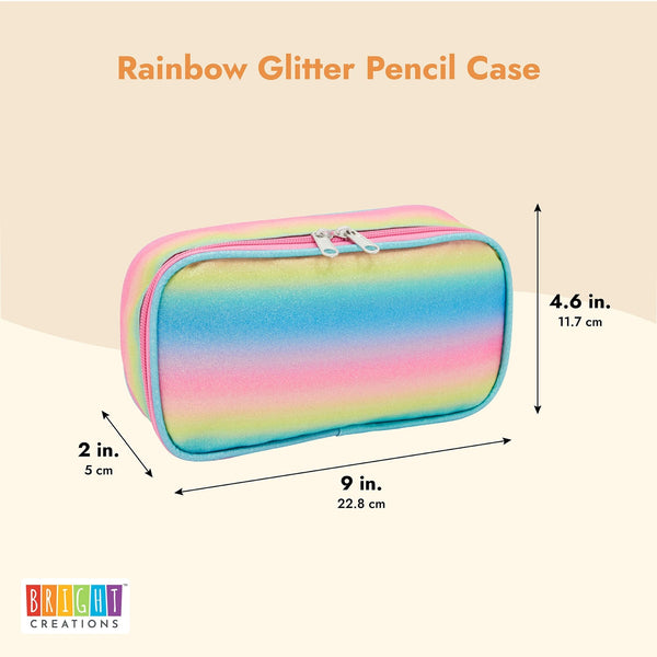 Rainbow Glitter Pencil Case for Girls School Supplies (9 x 4.6 In)