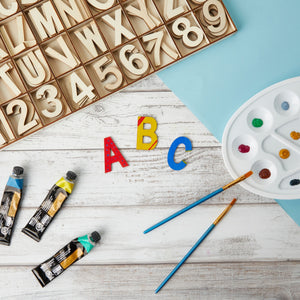 Unfinished Wooden Letters and Numbers, Storage Tray, 2 Inch Alphabet (144 Pieces)