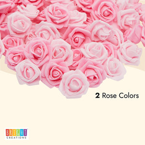 Artificial Roses in 2 Pink Colors, 2-Inch Faux Flower Heads for Crafts (200 Pack)
