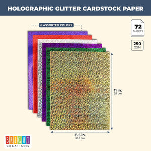 Bright Creations 72-Sheets Holographic Glitter Cardstock Paper 250 GSM (8.5 x 11 in, 6 Assorted Colors)