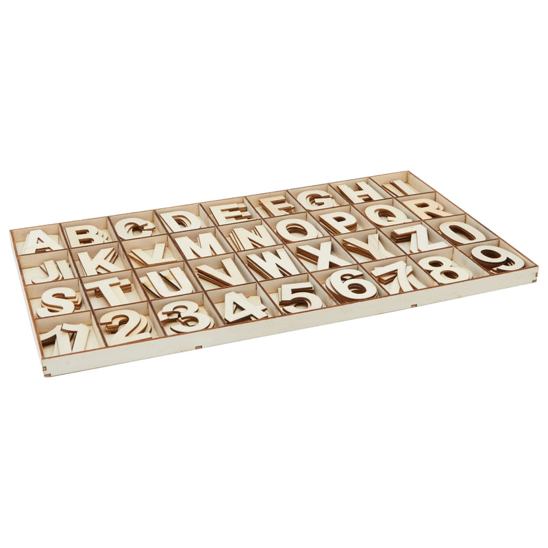 Unfinished Wooden Letters and Numbers, Storage Tray, 2 Inch Alphabet (144 Pieces)