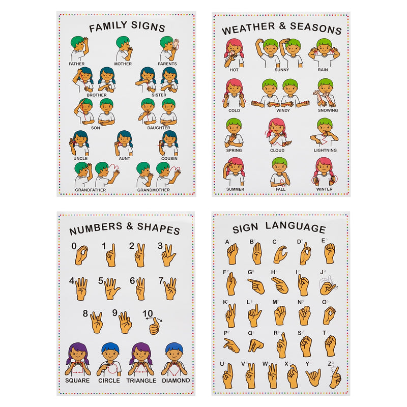 Sign Language Posters for Kids, Teacher Classroom Supplies (13 x 17 In, 8 Pack)