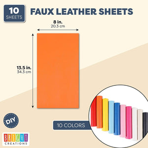Faux Leather Fabric Sheets with Cotton Backing (8 x 13.5 in, 10 Colors, 10 Pack)