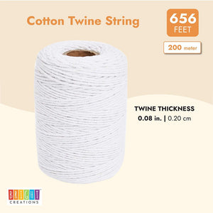 2mm White Cotton String for Crafts, Gift Wrapping, Macrame (218 Yards)