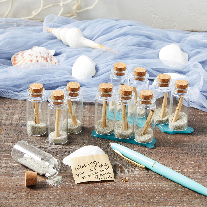 48 Pack 10ml Create A Message In A Bottle Kit, Bulk Small Glass Cork Bottles with Mini Scrolls for Time Capsules, Wedding Favors