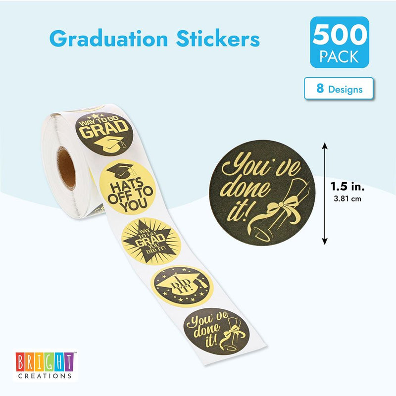 2021 Graduation Stickers for Envelopes, Self Adhesive Gold Decals (1.5 In, 500 Pack)