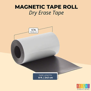 Dry Erase Magnetic Tape Roll, 4 Inches x 8 Feet (1 Pack)