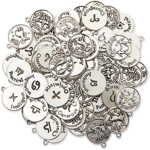 Bright Creations Zodiac Sign Charms for Jewelry Making (Silver, 72 Pieces)