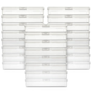 24 Photo Storage Boxes for 4x6 Pictures, Photo Organizer Storage Containers with 40 Blank Labels (Clear, 64 Total Pieces)