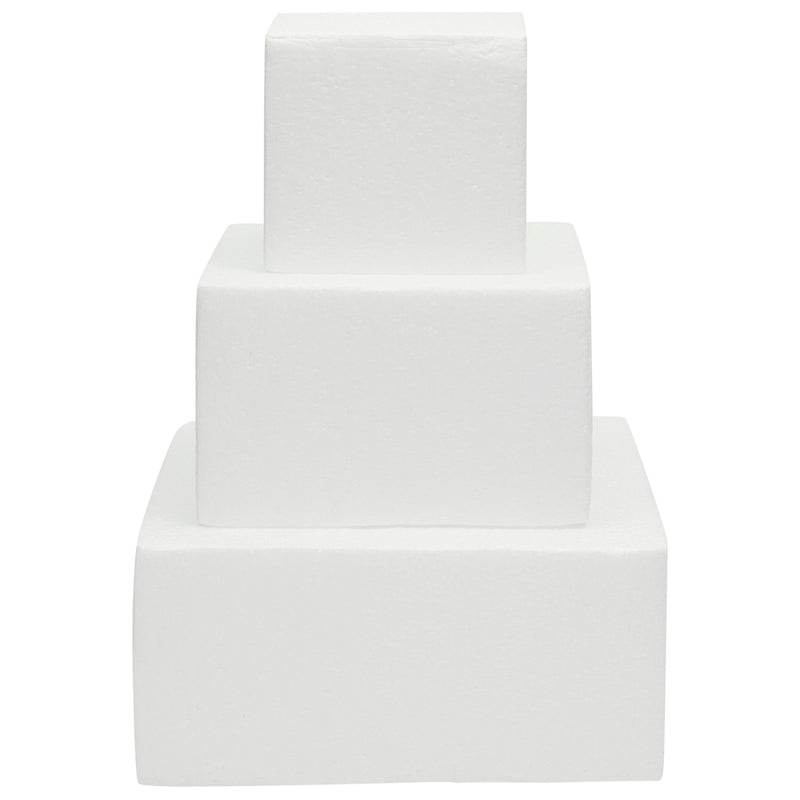 Small Square Foam Cake Dummy for Decorating and Wedding Display, 3 Tiers (10.8 Inches Tall)