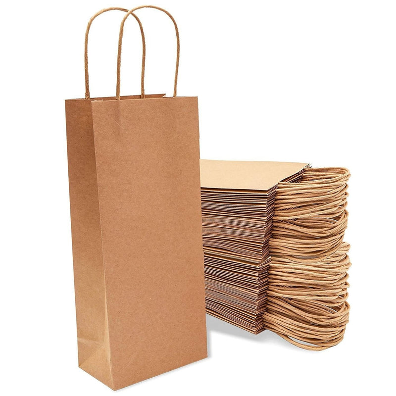 Kraft Paper Wine Gift Bags with Handles (Brown, 50 Pack)