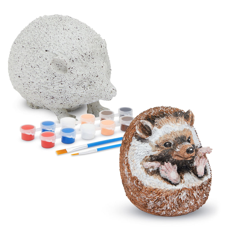 Rock Painting Kit for Kids with 2 Hedgehog Figurines, 2 Brushes, 3ml Paint Pod Strips (16 Pieces)