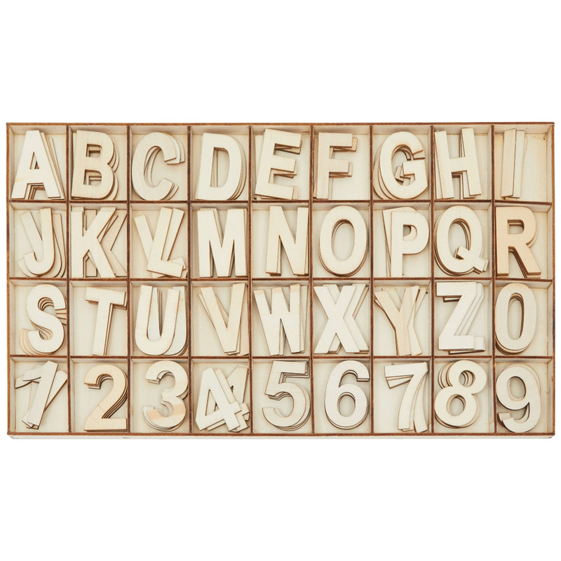 Unfinished Wooden Letters and Numbers, Storage Tray, 2 Inch Alphabet (144 Pieces)