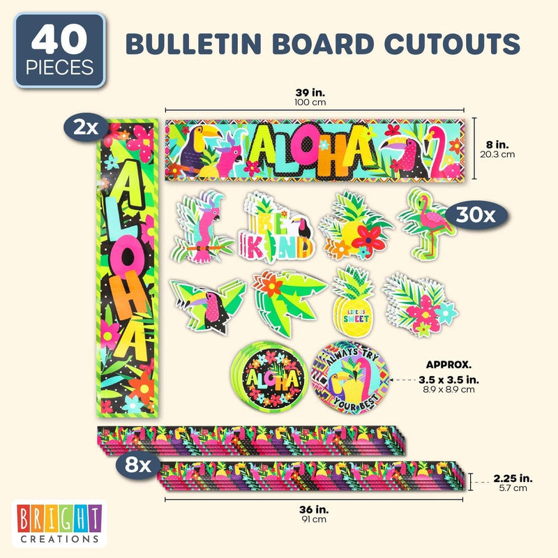 Tropical Classroom Bulletin Board Cutouts, Colorful Chalkboard Borders (40 Pieces)