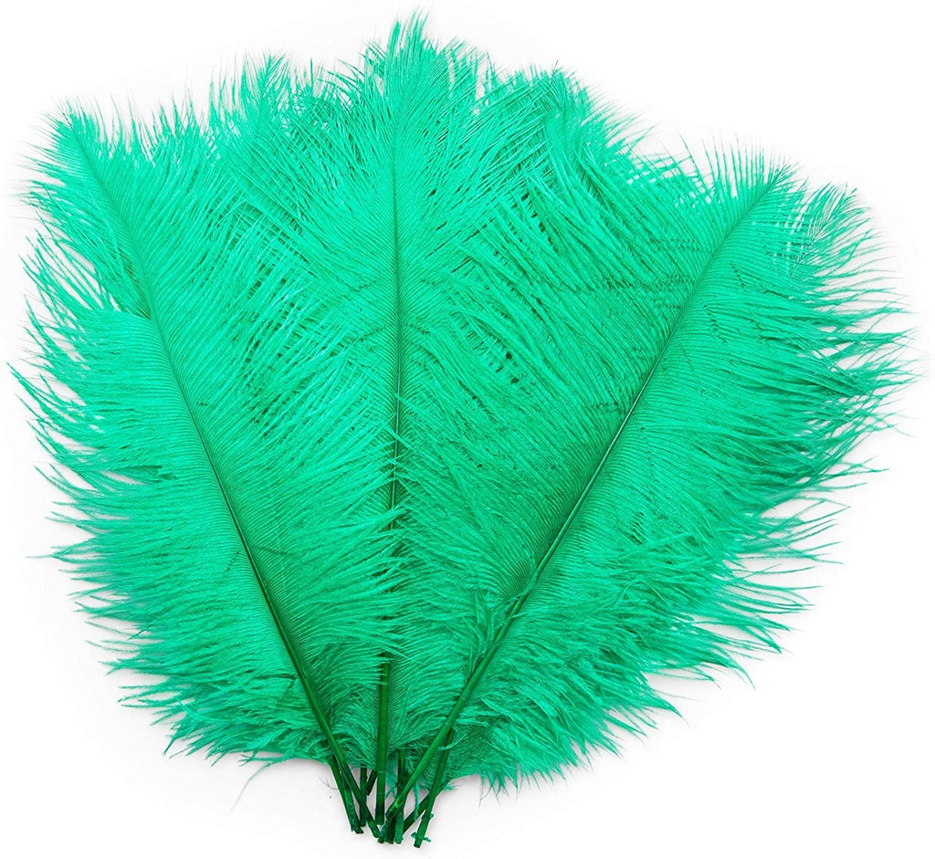 12-Pack Ostrich Feathers, Artificial Feather Plumes for Arts and Crafts, Faux Bird Plumage Trim for Costume and Outfit Decorations, 12-14-Inch Quills for Home Decor (Green)