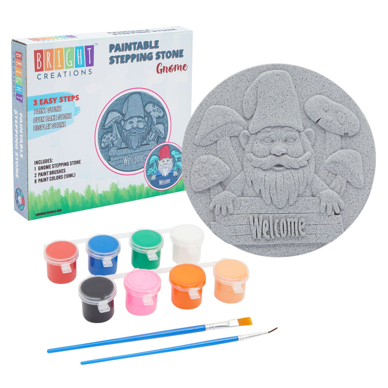 11-Piece 10-Inch Paint-Your-Own Garden Gnome Stepping Stone Kit with 1 Garden Gnome Stone, 8 Paint Pots with 10ml Acrylic Paint Each, and 2 Paint Brushes for Yard Walkway Decorations