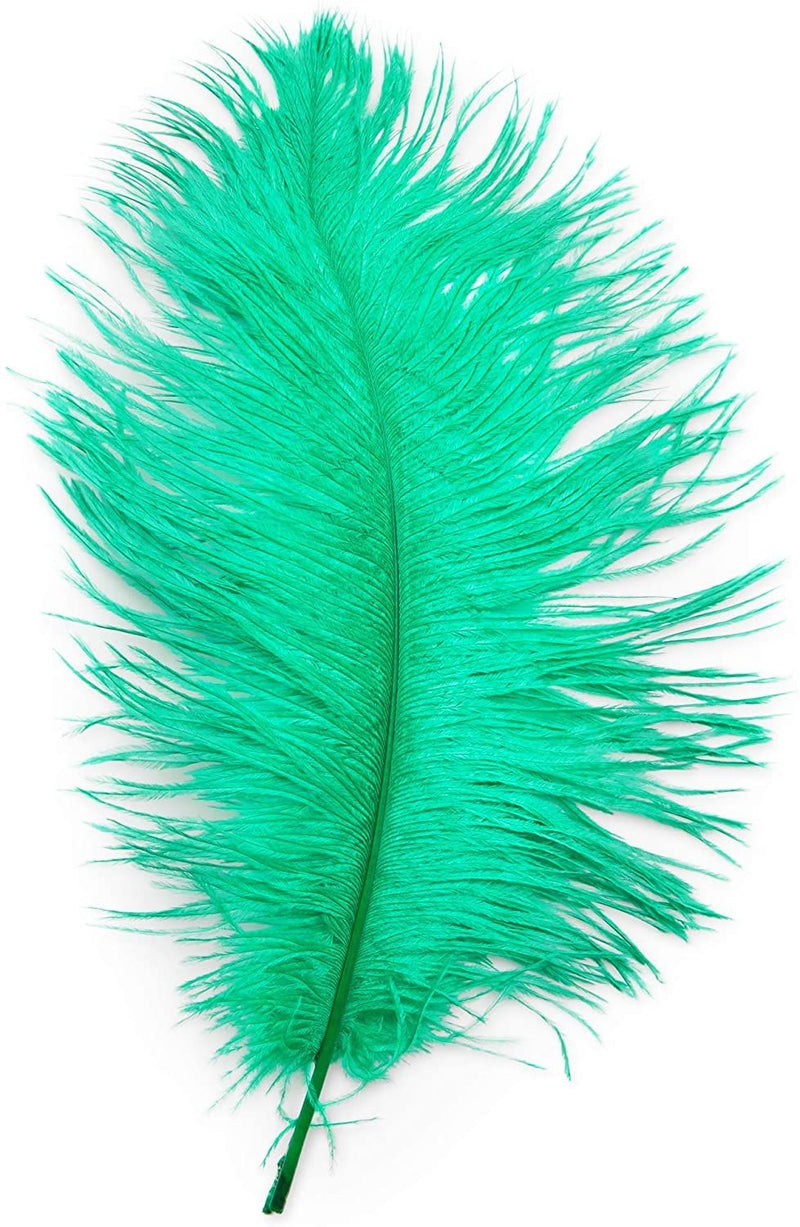 12-Pack Ostrich Feathers, Artificial Feather Plumes for Arts and Crafts, Faux Bird Plumage Trim for Costume and Outfit Decorations, 12-14-Inch Quills for Home Decor (Green)