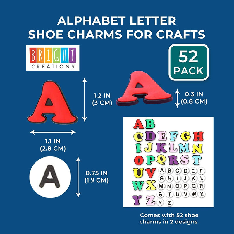 Alphabet Letter Shoe Charms for Crafts (52 Pack)
