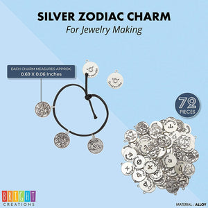 Bright Creations Zodiac Sign Charms for Jewelry Making (Silver, 72 Pieces)