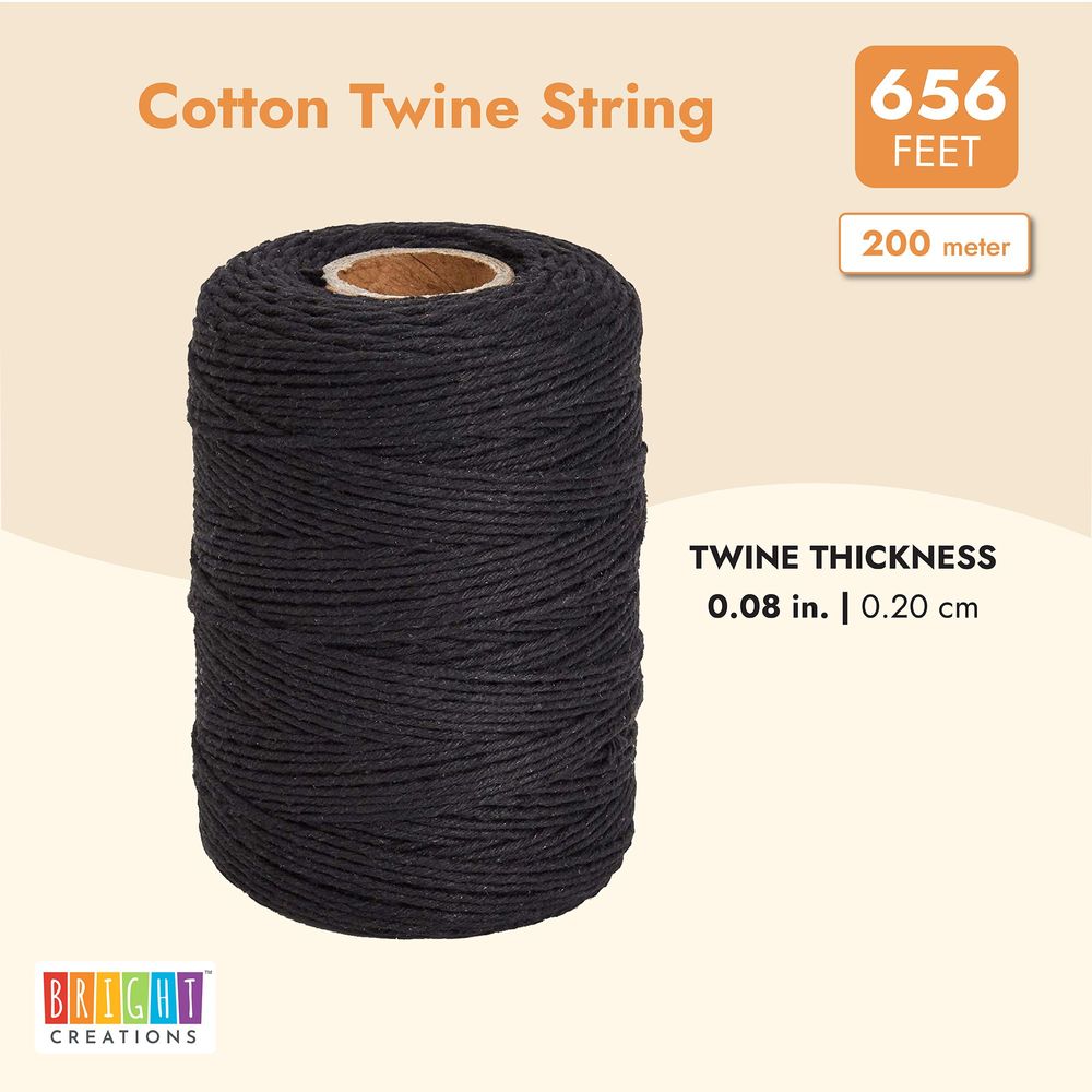 2mm Black Cotton String for Crafts, Gift Wrapping, Macrame (218 Yards) –  BrightCreationsOfficial