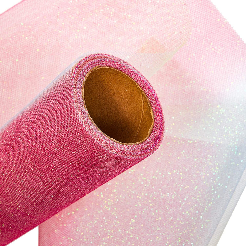 Tulle Rolls, Sewing Accessories and Supplies (Pink Rainbow Glitter, 6 in x 10 Yards, 3-Pack)