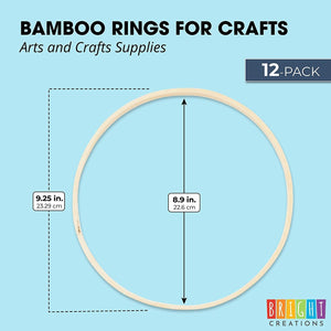 Bamboo Rings for Crafts, Macrame, and Dreamcatchers (9 in, 12 Pack)
