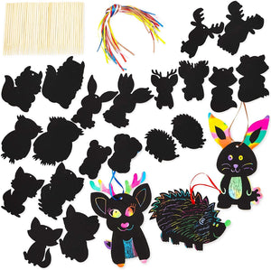 40 Pack Hanging Woodland Animal Ornaments Set, Scratch Paper Art Kit for Kids, Decorations