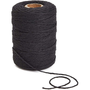 2mm Black Cotton String for Crafts, Gift Wrapping, Macrame (218 Yards)