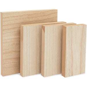 Unfinished Wood Blocks for DIY Crafts, Painting, Pyrography, 1 Inch Thick (4 Sizes, 4 Pack)