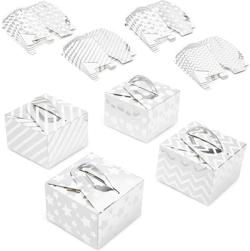 24 Pack Paper Gift Boxes for Party Favors, Metallic Silver