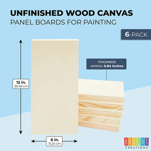 6 Pack Unfinished Wood Canvas Boards for Painting, Blank Deep Cradle 6x12 Panels for Art, Wall Decor (0.85 In Thick)